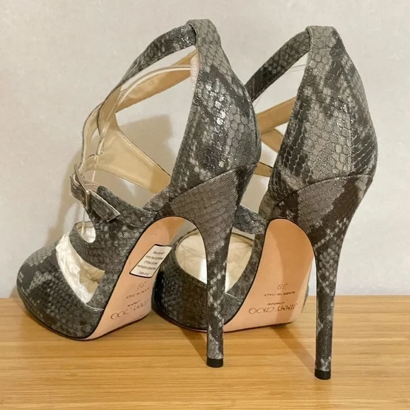 Jimmy Choo glitter animal print wrap around strappy ankle pump 38.5 120mm - Picture 6 of 10